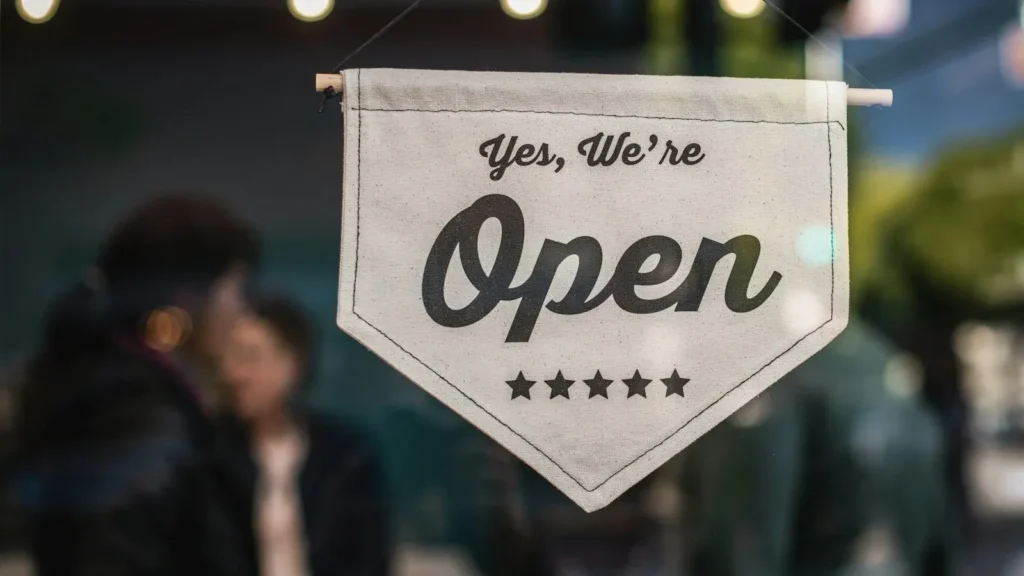 Open sign on a small business for local SEO