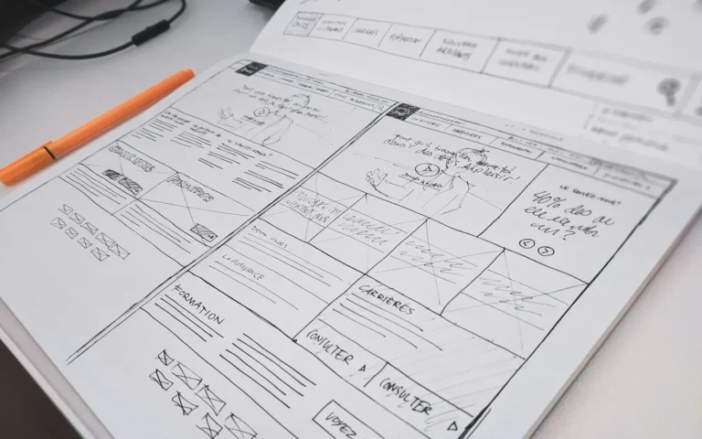 Hand-drawn website wireframe for a custom WordPress website design